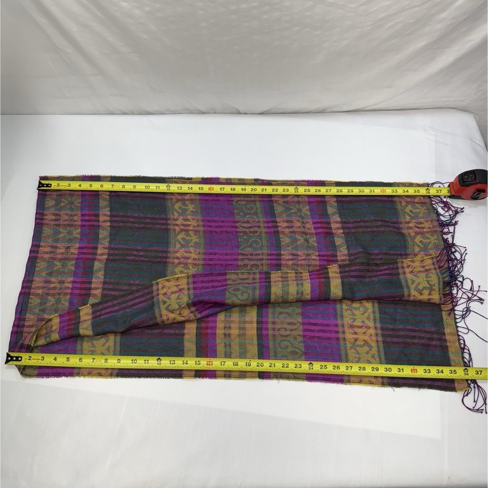 Sol Peruvian Inca Scarf Shawl Baby Alpaca Silk Blend Lightweight Colorful Fringe - Picture 6 of 6